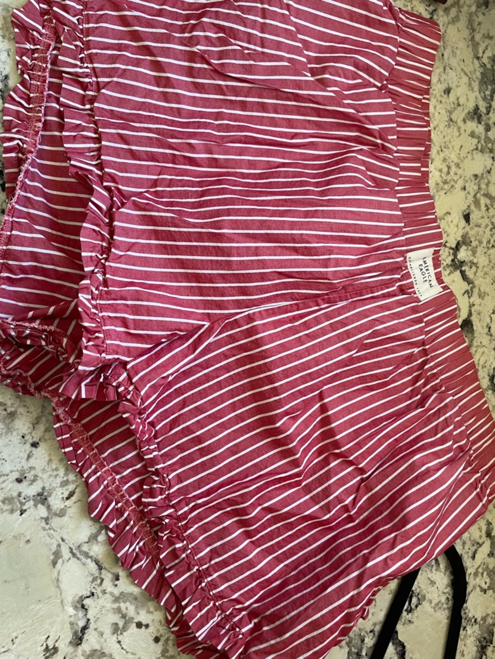 American Eagle Outfitters Red and White Striped Shorts with Ruffle Hem